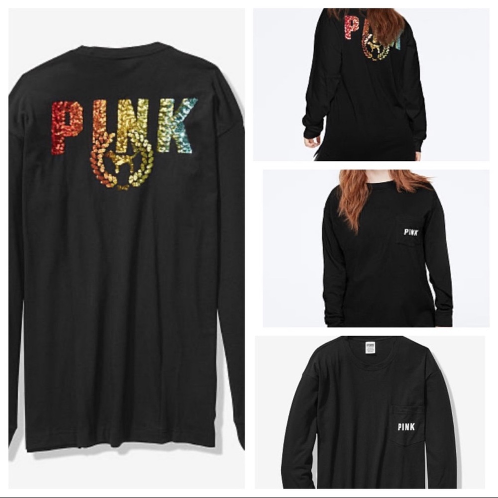 Pink bling long sleeve campus tee